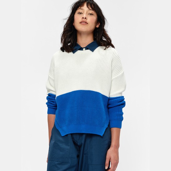 Aigle Chunky Knit Coton Jumpers Women White/Blue ZA-93576